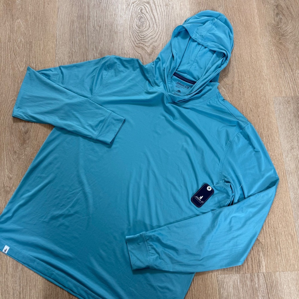Johnnie-O Talon Performance Hoodie Mens Medium Haze Blue UPF 50 Shirt JMLT2620